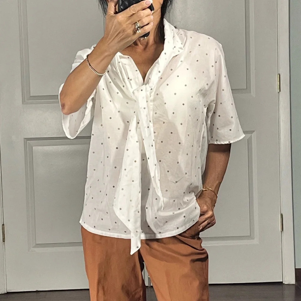 Odeeh 100% cotton short sleeves BUtton Down Shirt self tie size 38